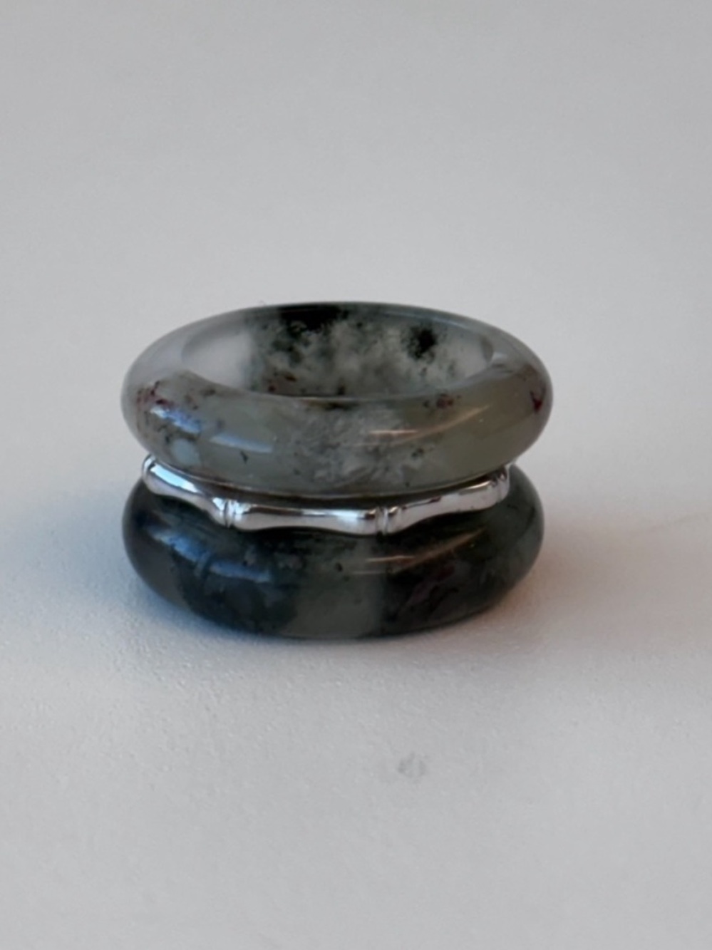 Stone Trilogy Stack Green Jade Ring Set Of 3 Bands, Size 8